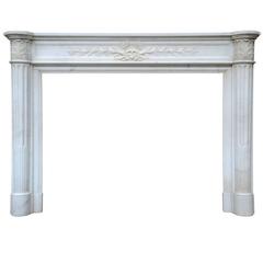 Louis XVI Style White Semi-Statuary Marble Fireplace
