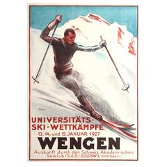 Original Vintage Sport Event Poster for the University Ski Competition in Wengen