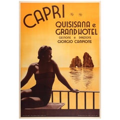 Original Vintage Travel Poster Advertising The Grand Hotel Quisisana Capri Italy