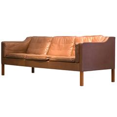 Brge Mogensen Dreisitzer-Sofa Mod. 2213 Fredericia Dänemark Braunes Leder/Teakholz