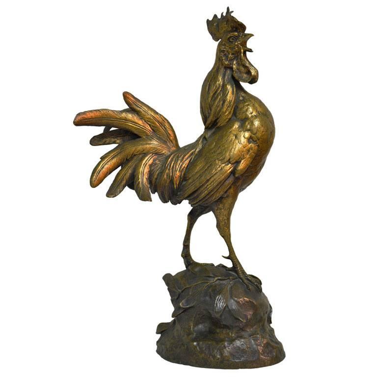Antique French Bronze Rooster Signed P. Comolera