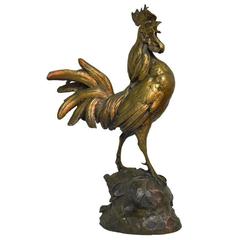 Coq en bronze français ancien signé P. Comolera