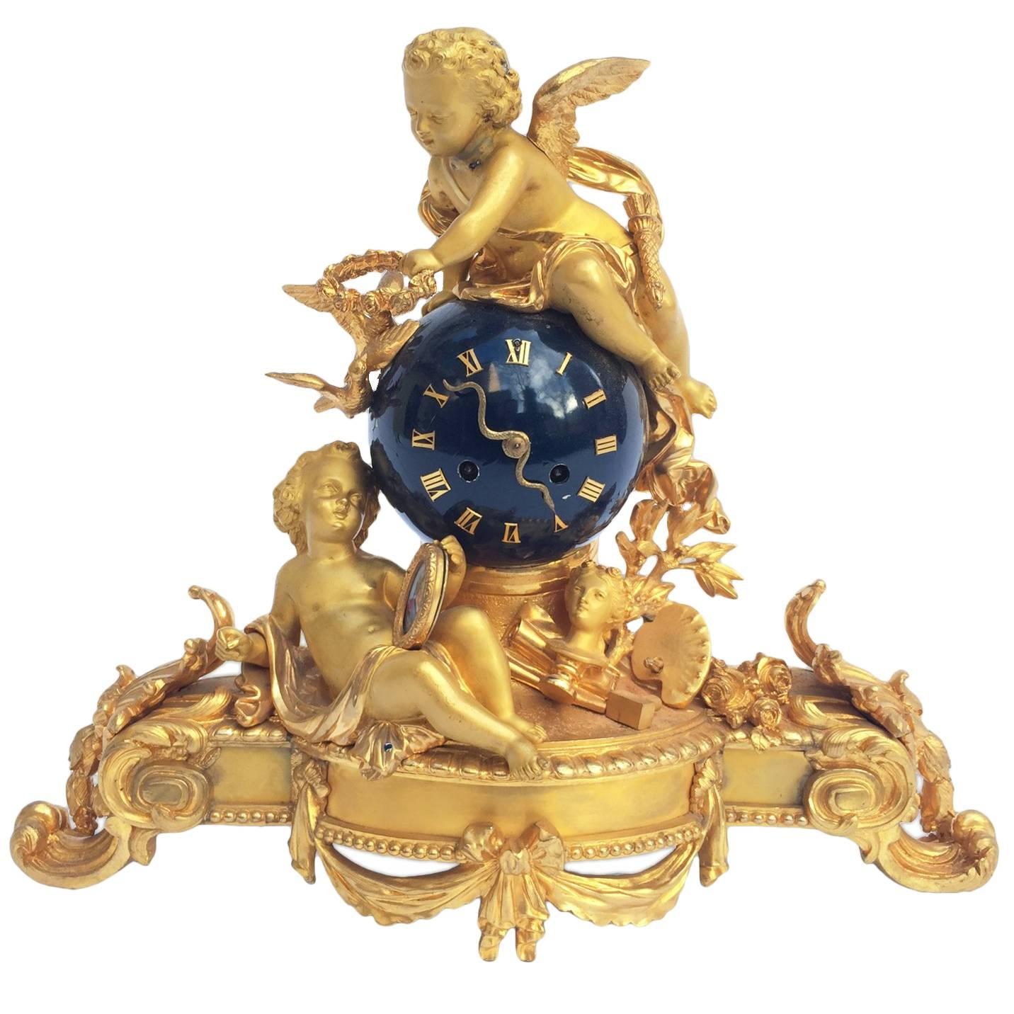 19th Century Gilt Bronze Table Clock with Cherubs