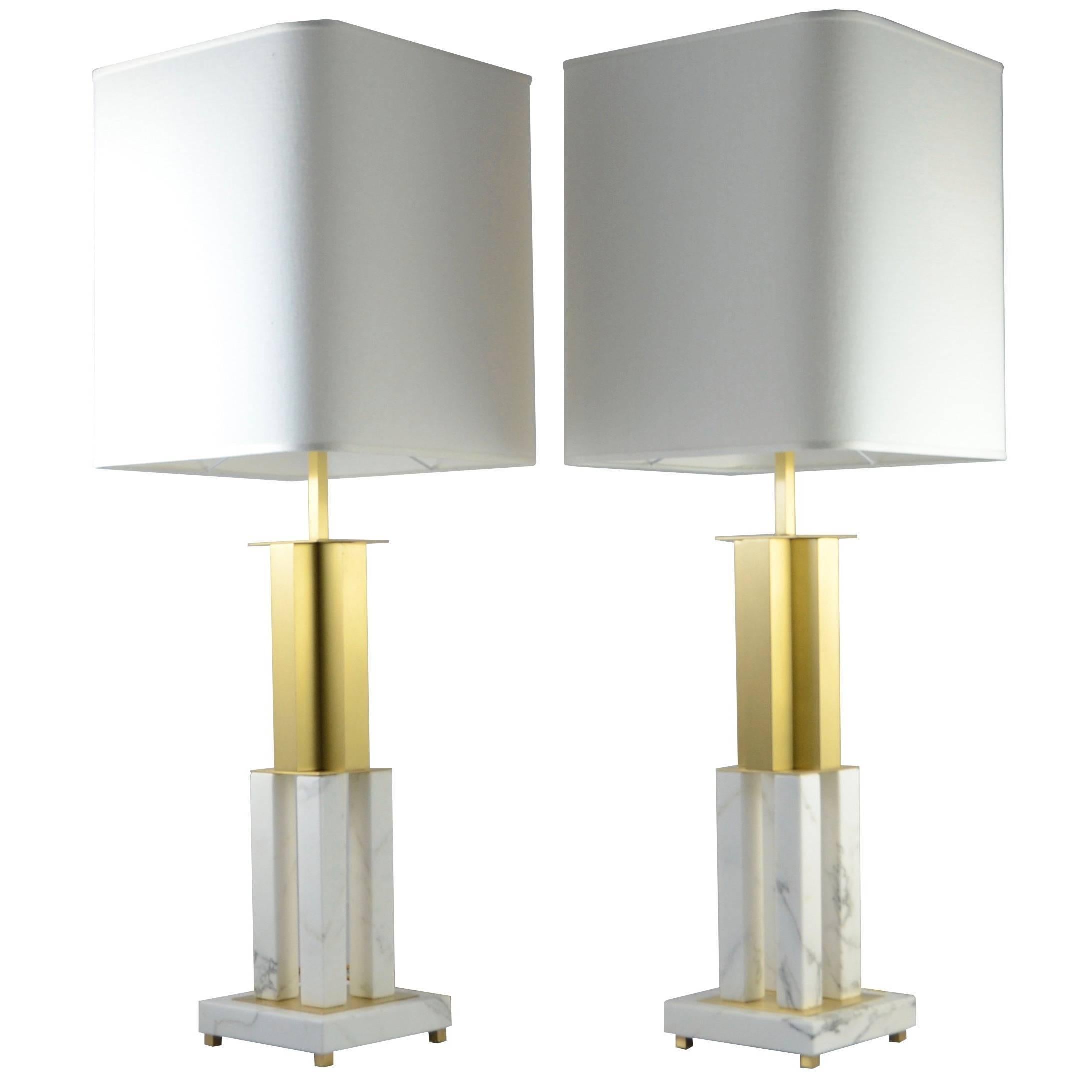 Pair of Calacatta Marble Table Lamps For Sale