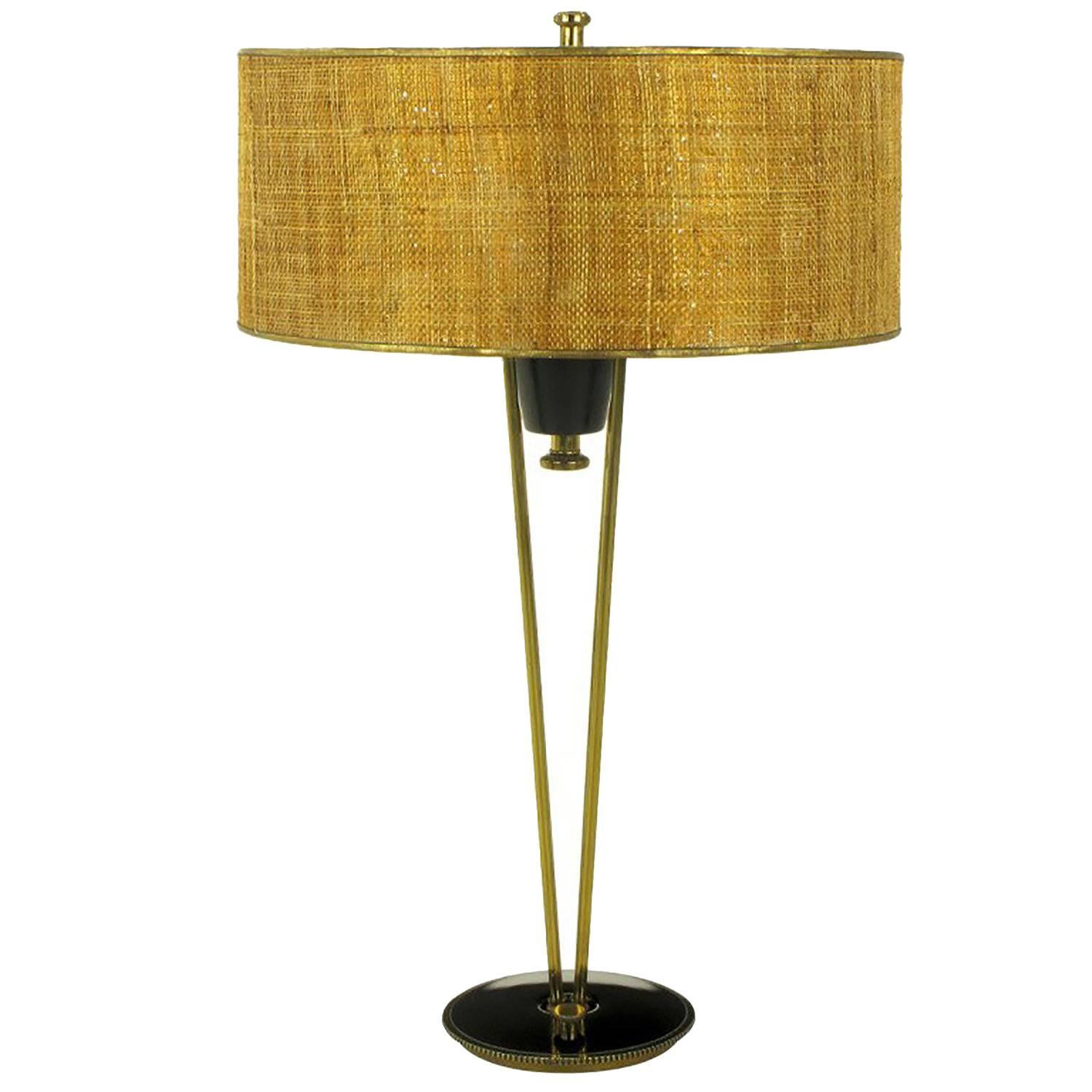 Rare 1950s Stiffel Black Lacquer and Brass Suspension Table Lamp For Sale