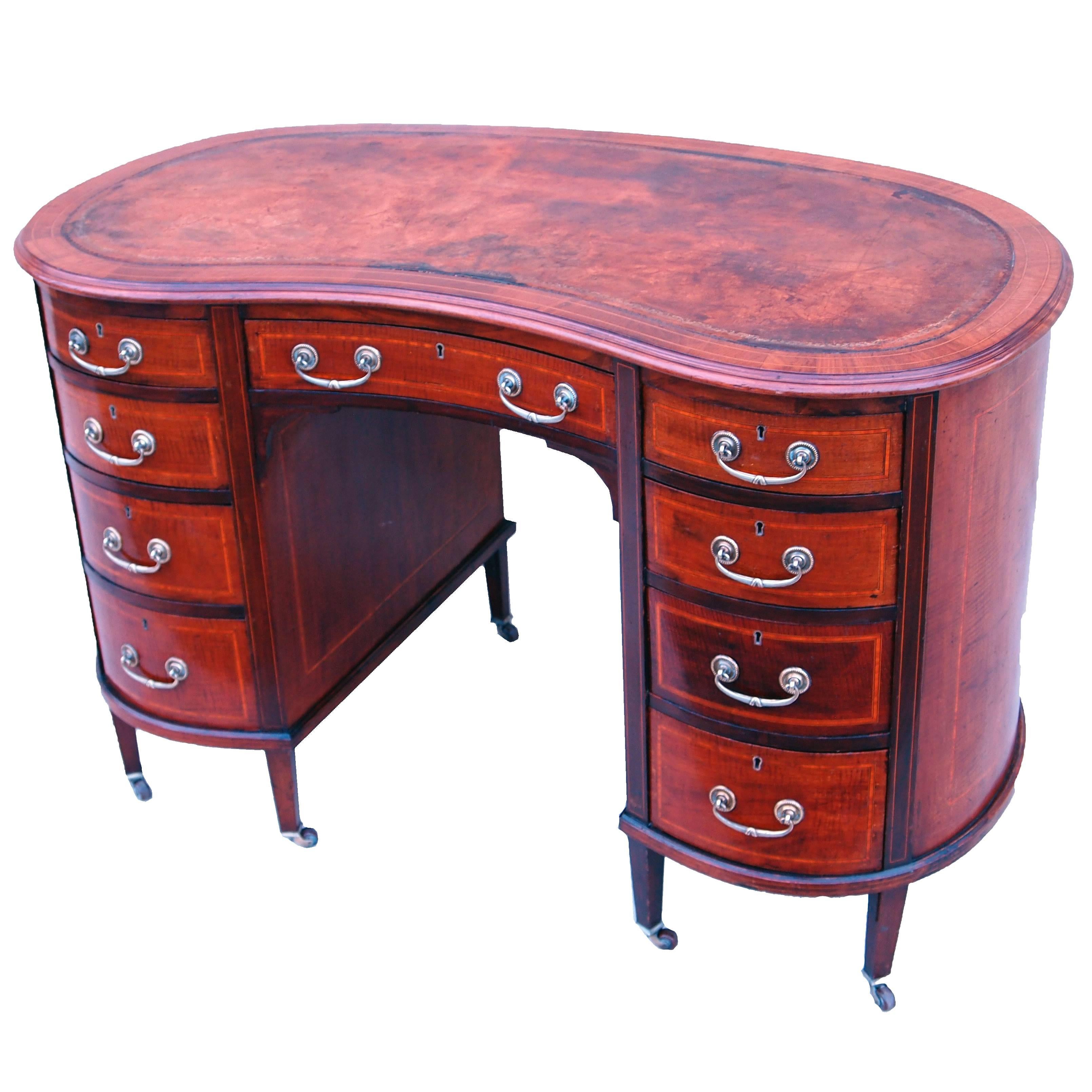 Antique 19th Century Mahogany Kidney Shaped Desk