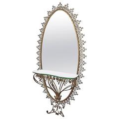 Italian Gilt-Metal Console Table and Mirror by Pier Luigi Colli, 1955