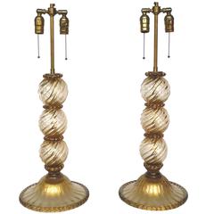 Pair of Midcentury Murano Glass Table Lamps by Barovier e Toso