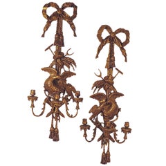 Pair of George III Style Giltwood Three Sconces in the Georgian Style circa 1880