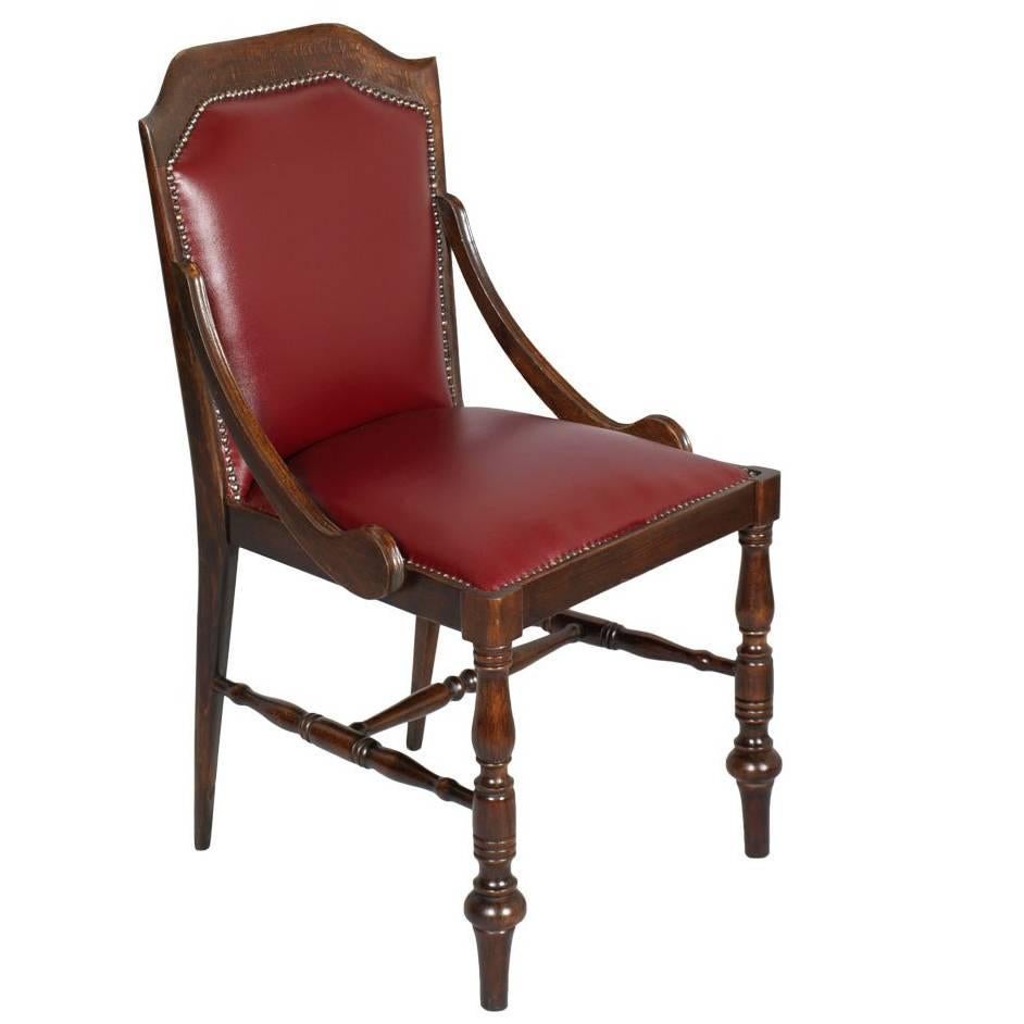 Late 19th Century Chair Armchair neoclassical in Walnut and Leather