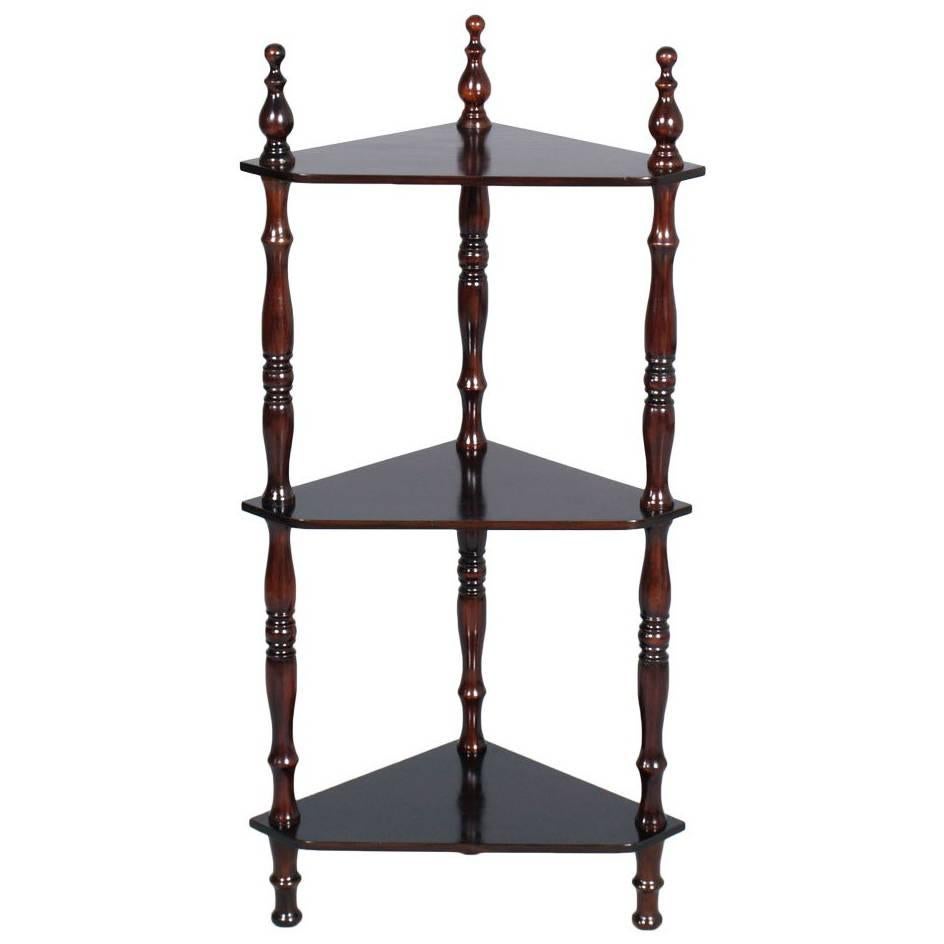 Last 19th Century Italian Corner Étagère Turned Walnut Ebonized wax polished