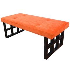 Mid-Century Grid Cerused Ash Bench 1