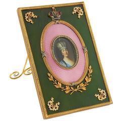 Russian Fabergé Style Silver Gilt, Enamel and Nephrite Frame