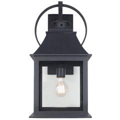 Wrought Iron Lantern with Stove Pipe Top Detail, Oversized Hoop, Arm Mount