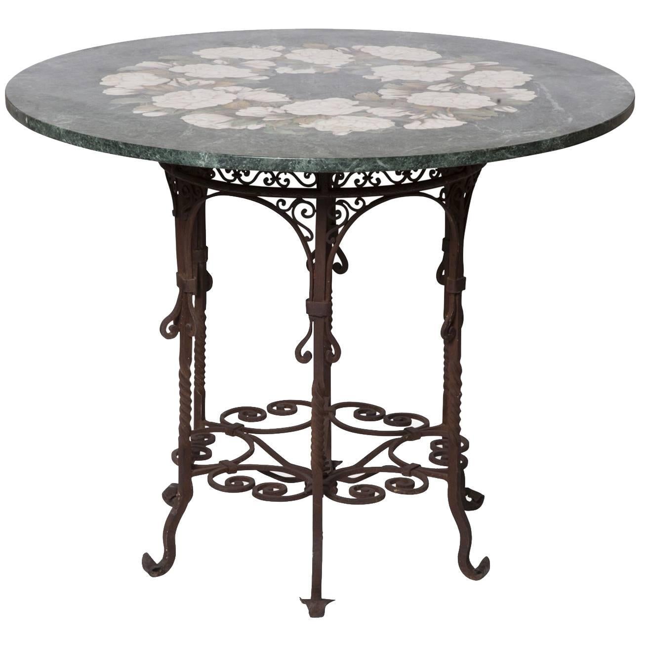 Rose Antiche Marble and Iron Table