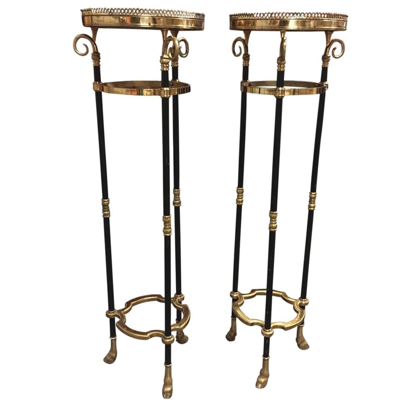 Pair of Mid-Century Gilt Metal, Brass and Marble Plant Stands