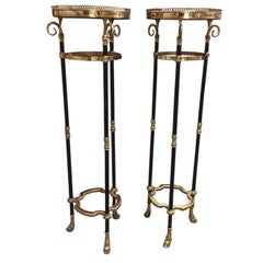 Pair of Mid-Century Gilt Metal, Brass and Marble Plant Stands