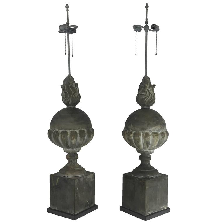 Architectural Zinc Table Lamps of a Substantial Size in the Style of