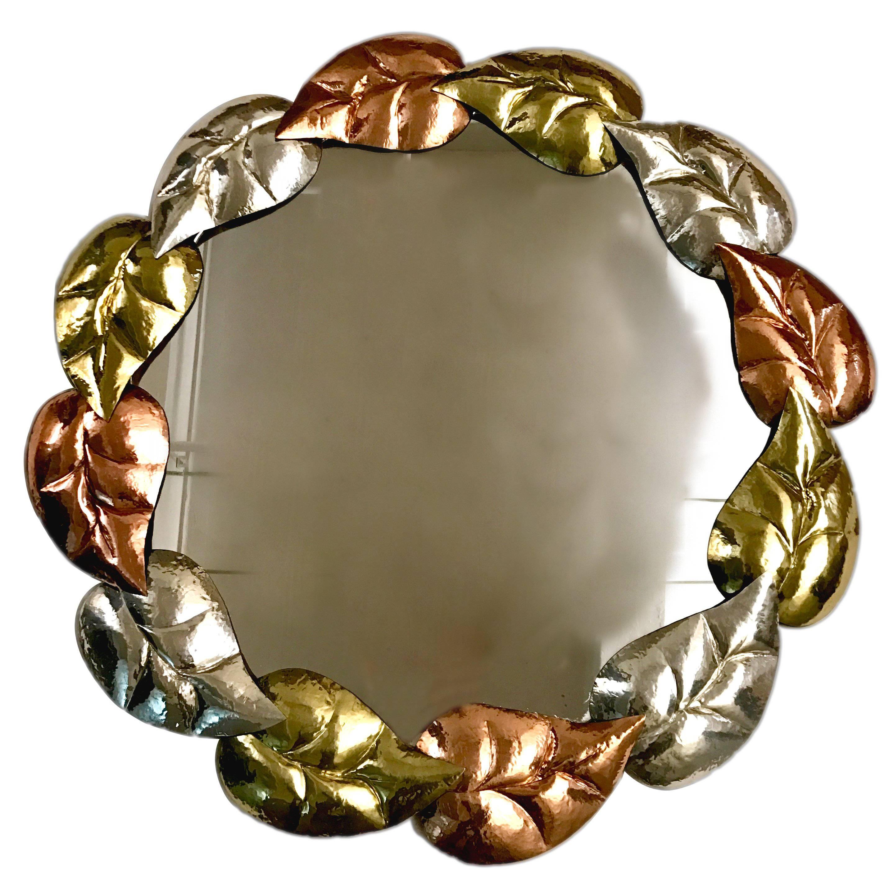 Pair of Hammered Metal Mirrors, Sold Individually For Sale