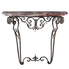 Wrought Iron and Marble Console
