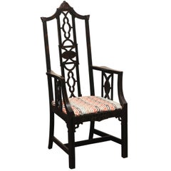 Chinese Chippendale Fretwork High Back Armchair