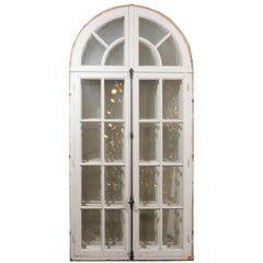 Antique French 1850s Painted Door-Window with Arched Top from Nunnery in Western France