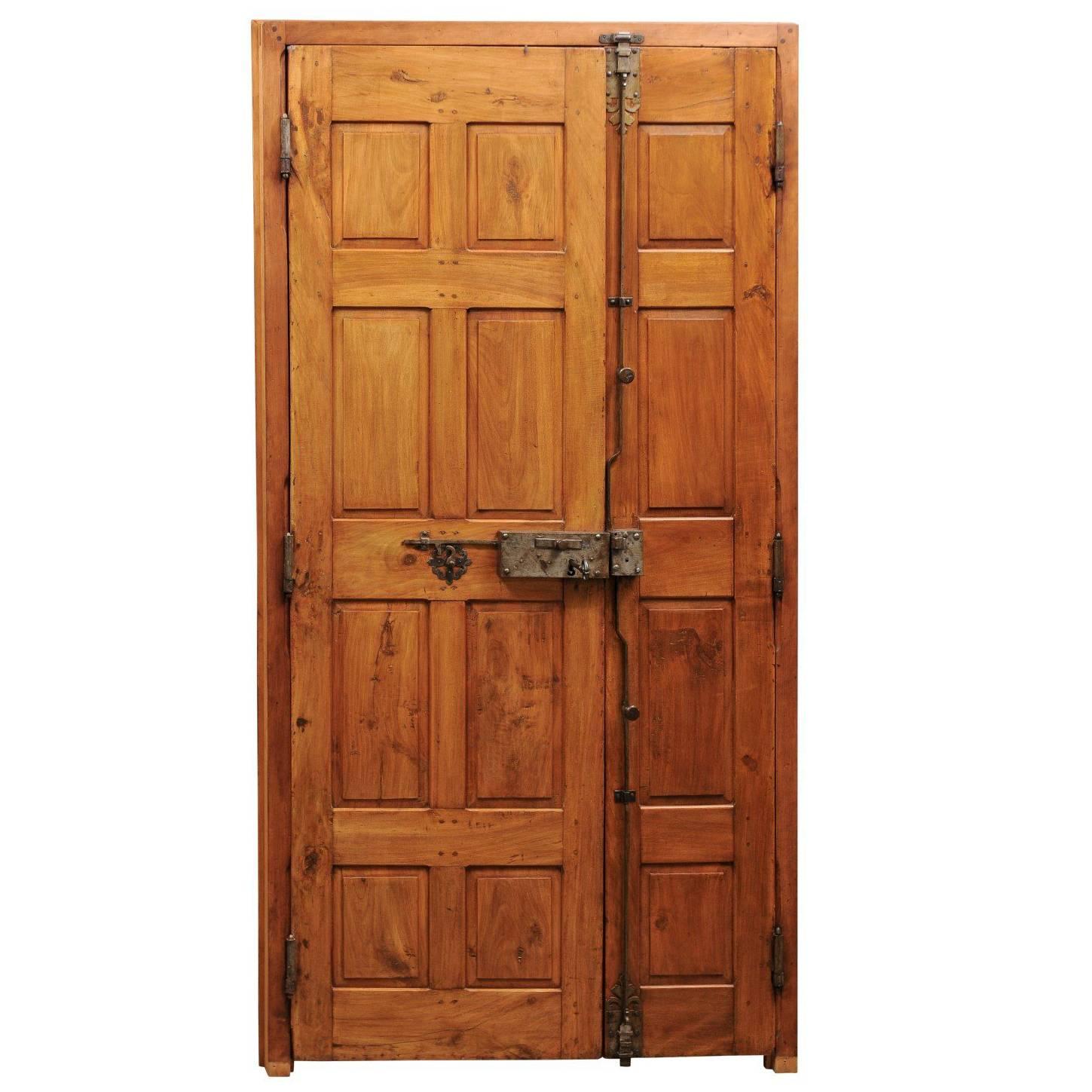18th Century French Wooden Door with Simple Raised Panels and Original Hardware