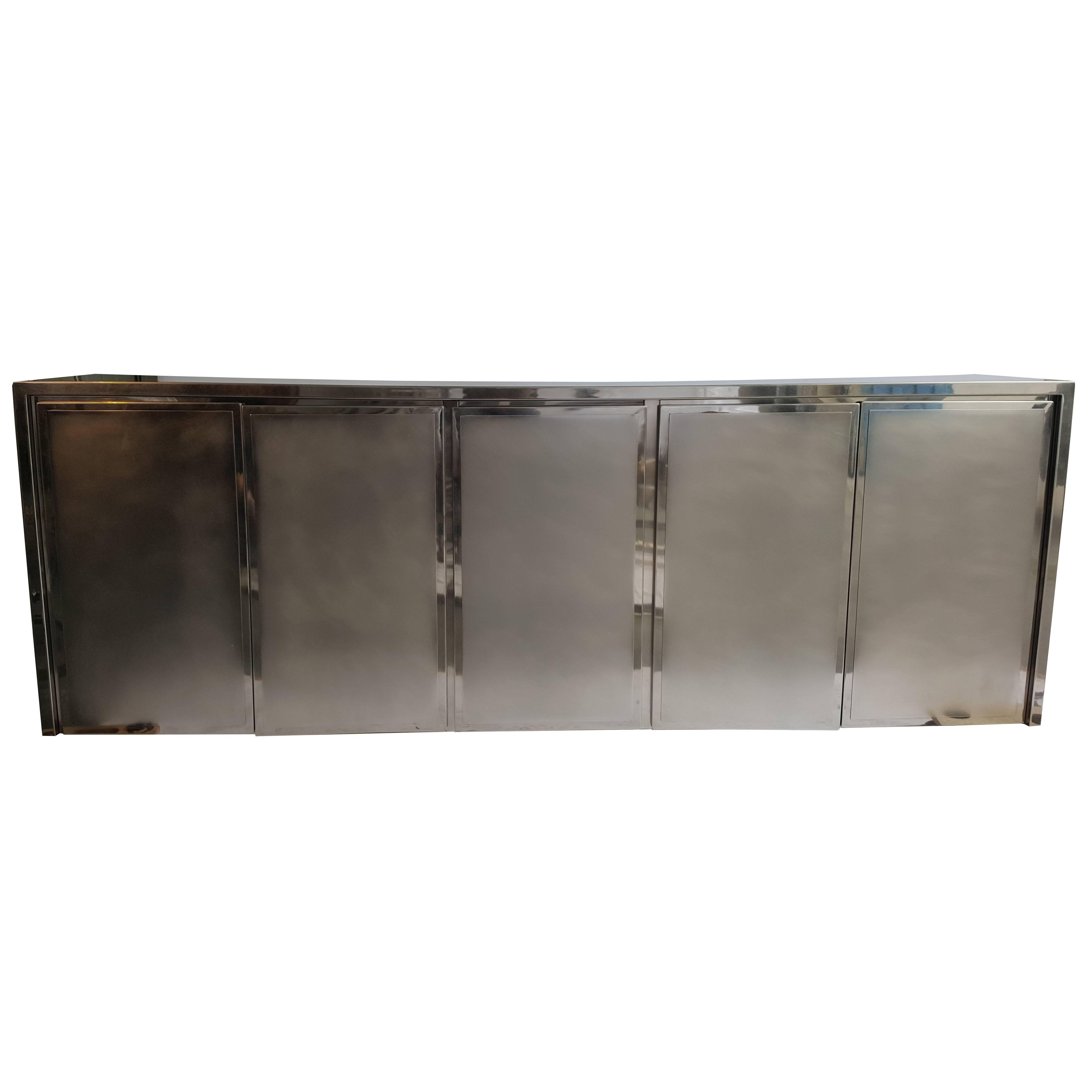 Brushed Chrome Five-Door Sideboard Credenza by Belgo Chrome For Sale