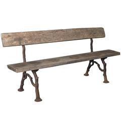 Antique Garden Bench with Faux Bois Cast-Iron Legs