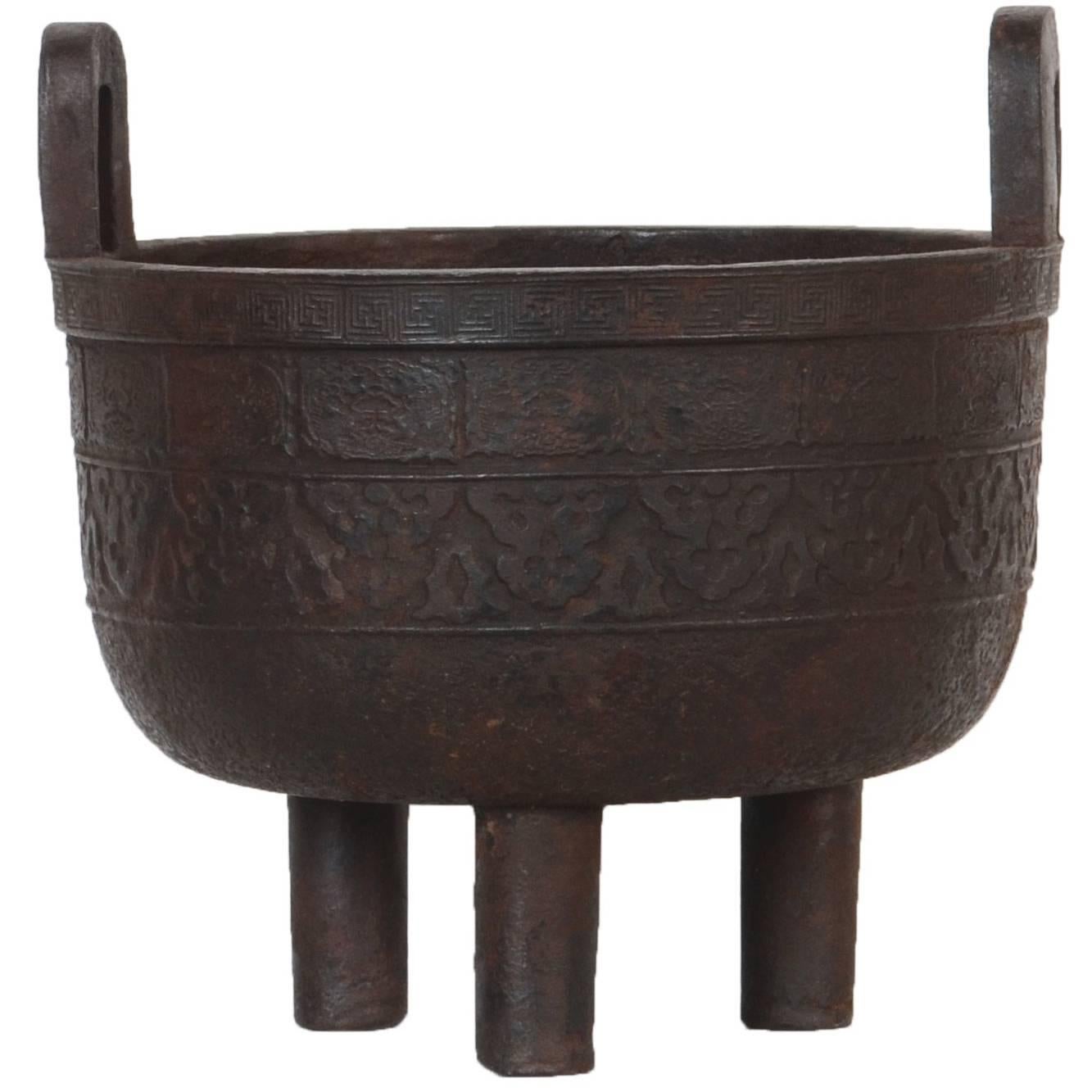 Chinese Iron Incense Burner with Classical Archaic Motifs, Qing Dynasty