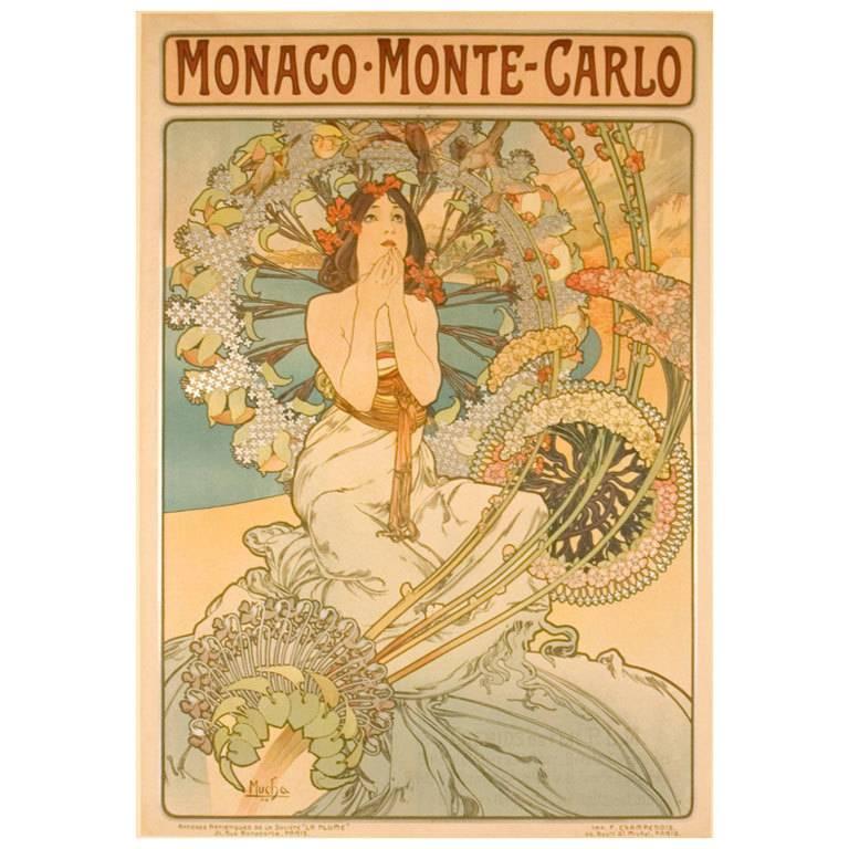 Alphonse Mucha Monaco-Monte Carlo 1897 Original Art Nouveau Poster