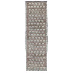 Turkish Tulu Runner with Repeating Flowers in Ivory and Mint Green