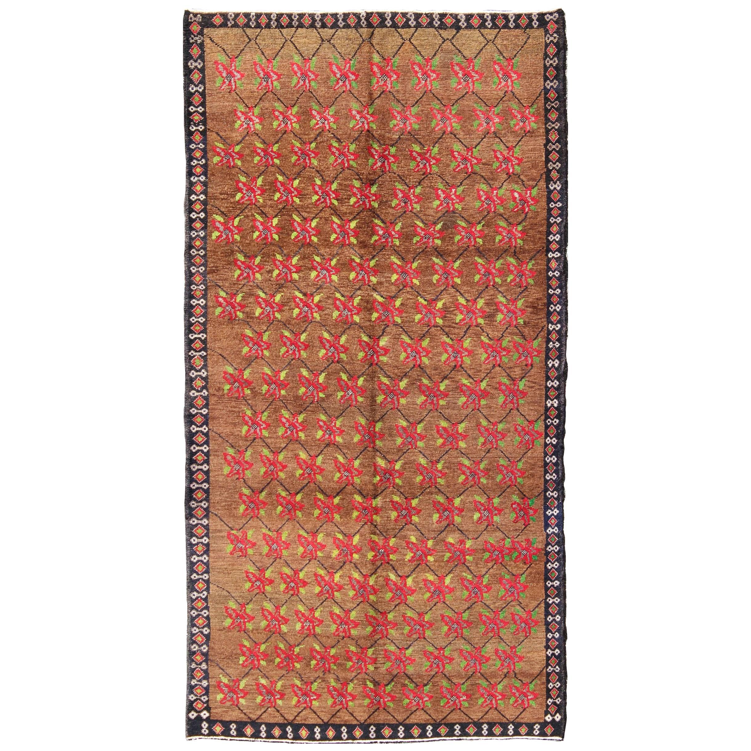 Turkish Oushak Carpet with Poinsettia Design With A Light Brown Background