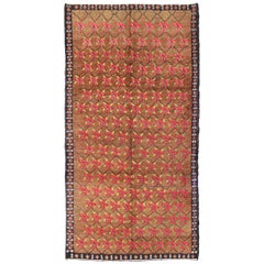 Vintage Turkish Oushak Carpet with Poinsettia Design With A Light Brown Background