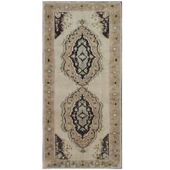Vintage Turkish Oushak with Two Medallions in Light Blue, Taupe and Cream 11