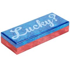 Edie Parker Home Card Box Lucky in Ocean Blue and Red Pearlescent