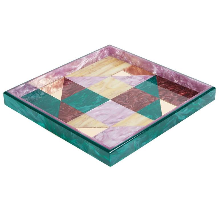 Edie Parker Home Square Tray Geo 2 in Malachite Green For Sale at 1stDibs
