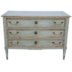 Antique Louis XVI French 18th Century Painted Commode with Blue Gray Patina