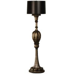 Antique Italian Silver Leaf Carved Wood Candle Stand Floor Lamp, circa 1900