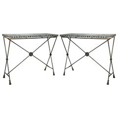 Pair of Iron Zinc Top X-Form Console Tables