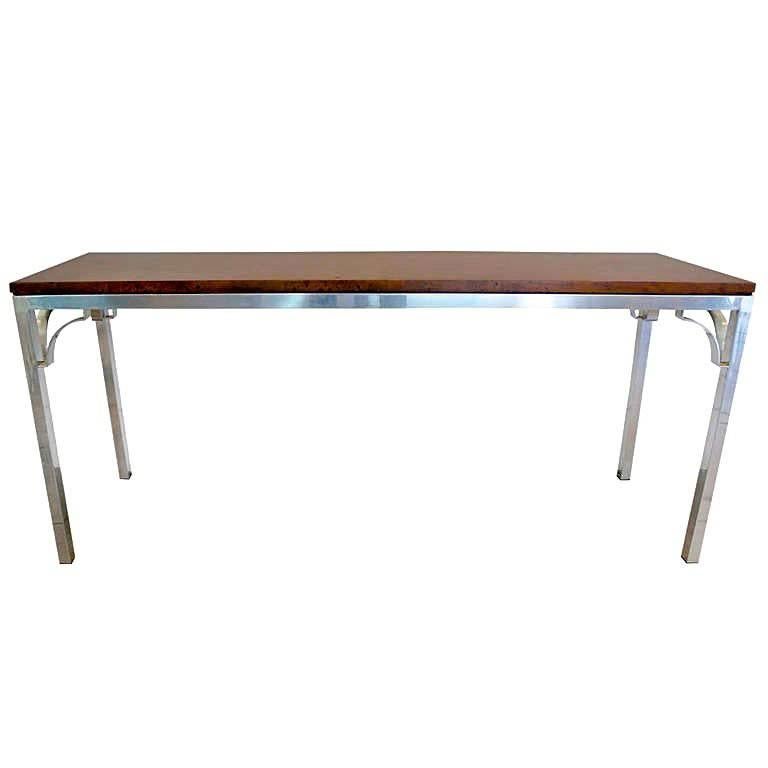 Burl Walnut and Aluminium Console/Sofa Table by Tomlinson For Sale