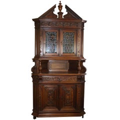 Antique French Walnut Renaissance Revival Corner Cabinet, circa 1875