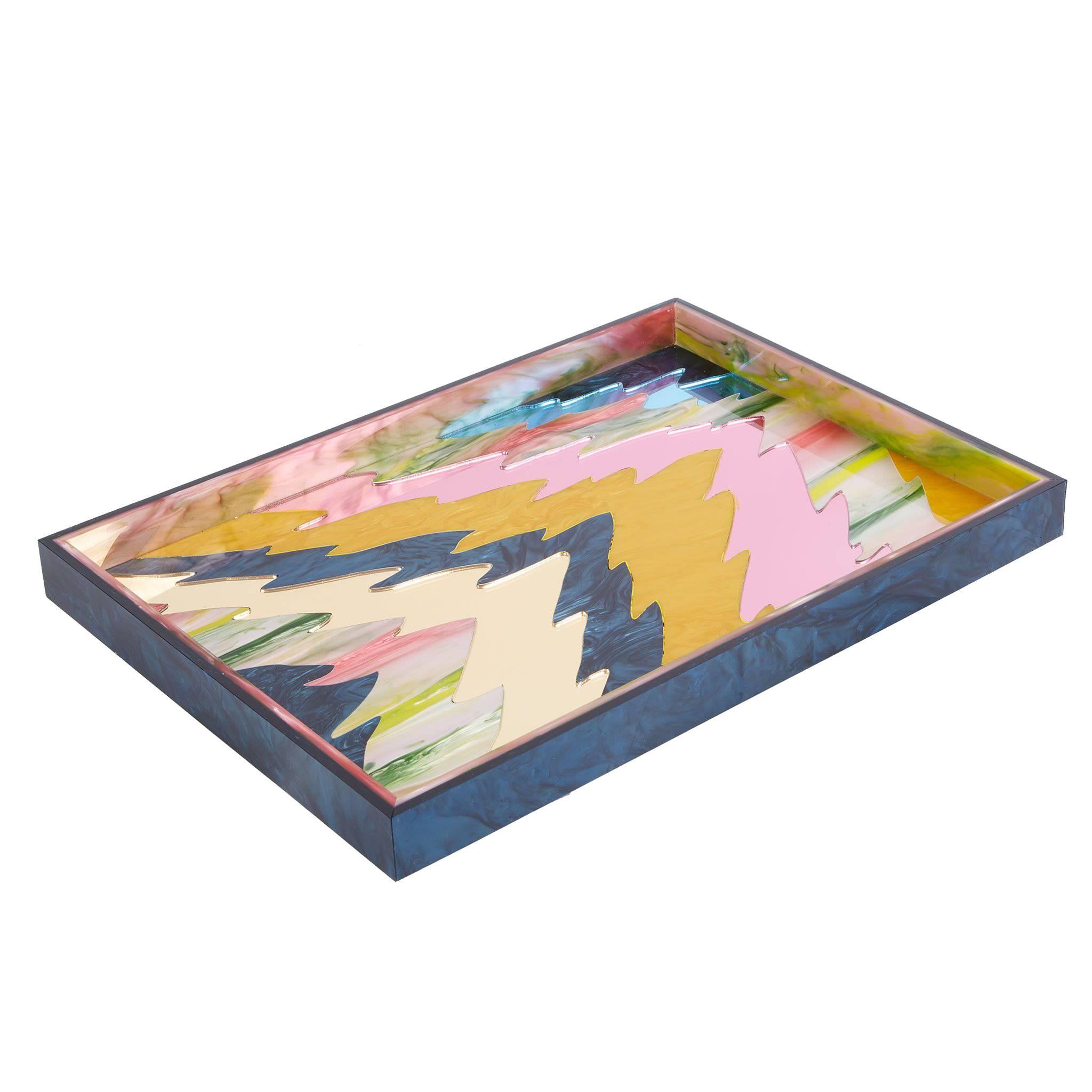 Edie Parker Home Ripple Tray in Navy and MultiColor Acrylic For Sale