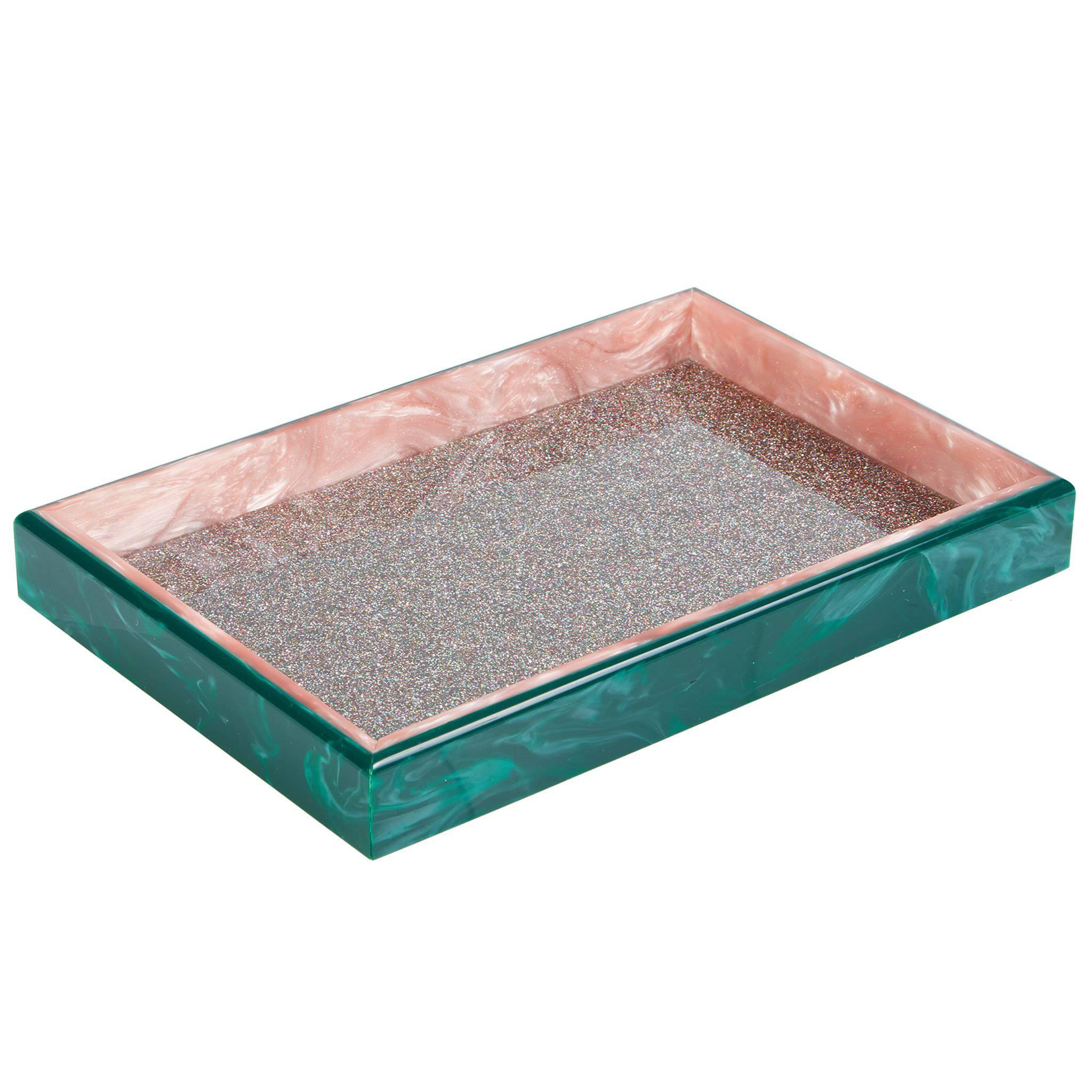 Edie Parker Home Vanity Tray Solid in Rainbow Glitter and Malachite Acrylic For Sale