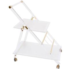 Retro French Lucite and Brass Two-Tiered Dessert Cart on Casters from the 1950s