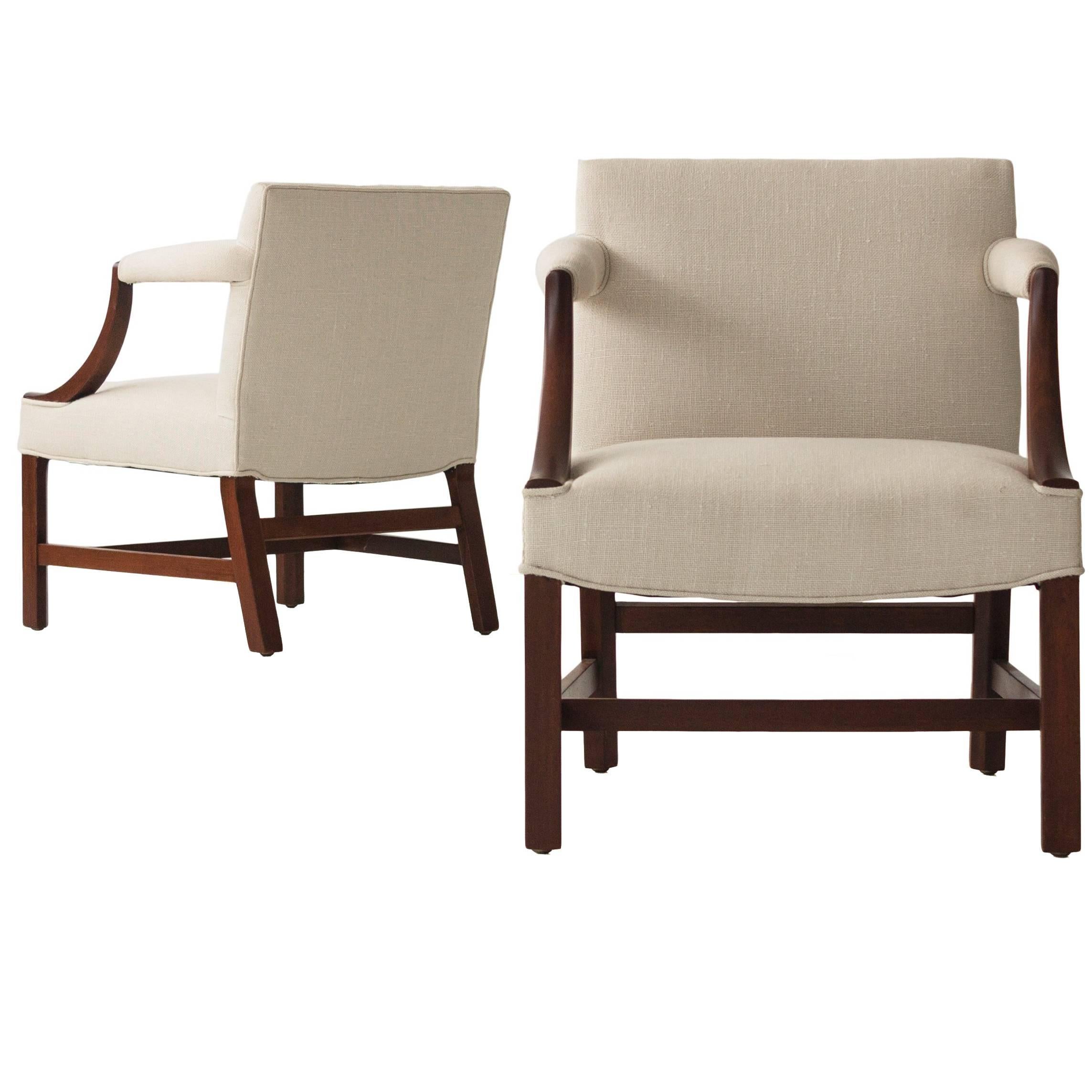 Mahogany Library Armchairs in the Style of Edward Wormley For Sale