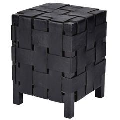 Vintage 20th Century Woven Leather and Wood Seat Stool