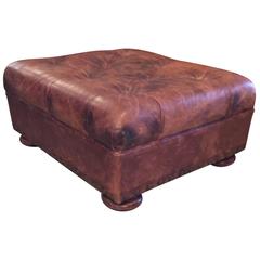 Vintage Ralph Lauren Tufted and Distressed Brown Leather Ottoman