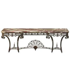 Large Wrought Iron and Campana Marble Neoclassical Console, French, circa 1900