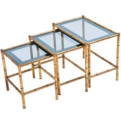 Three French Brass and Glass Faux Bamboo Nesting Tables, circa 1960 7